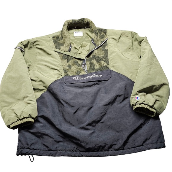 Champion Other - Champion Mens 2XL Anorak Windbreaker Olive Green Black Camo Quarter Zip V7405